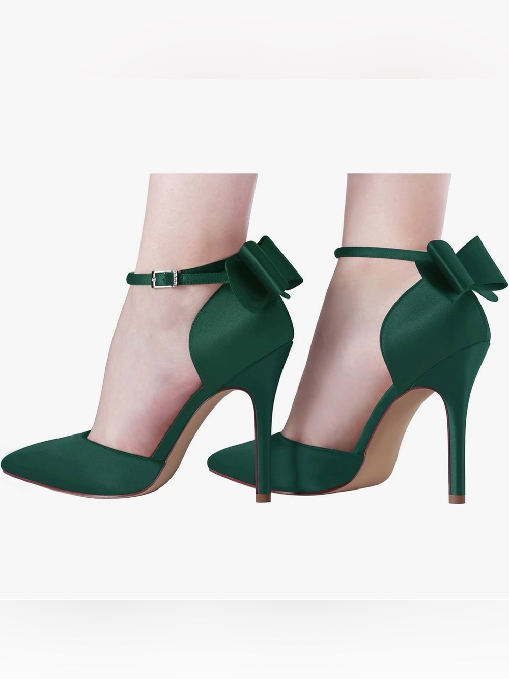 Women's Emerald Green Ankle-Strap Stiletto Heels with Bow Accent